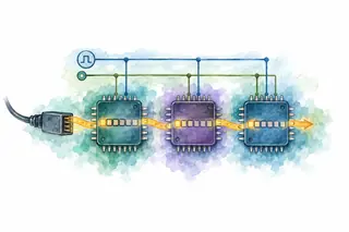 Watercolor memory aid: JTAG shifts bits through a chain of chips.