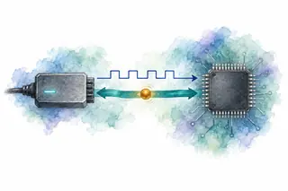 Watercolor memory aid: SWD shares one data wire between a probe and a chip.